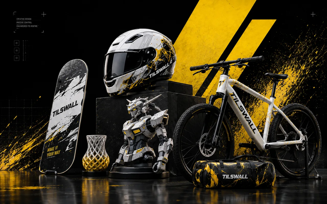 Creative showcase scene featuring customized projects with Tilswall tools